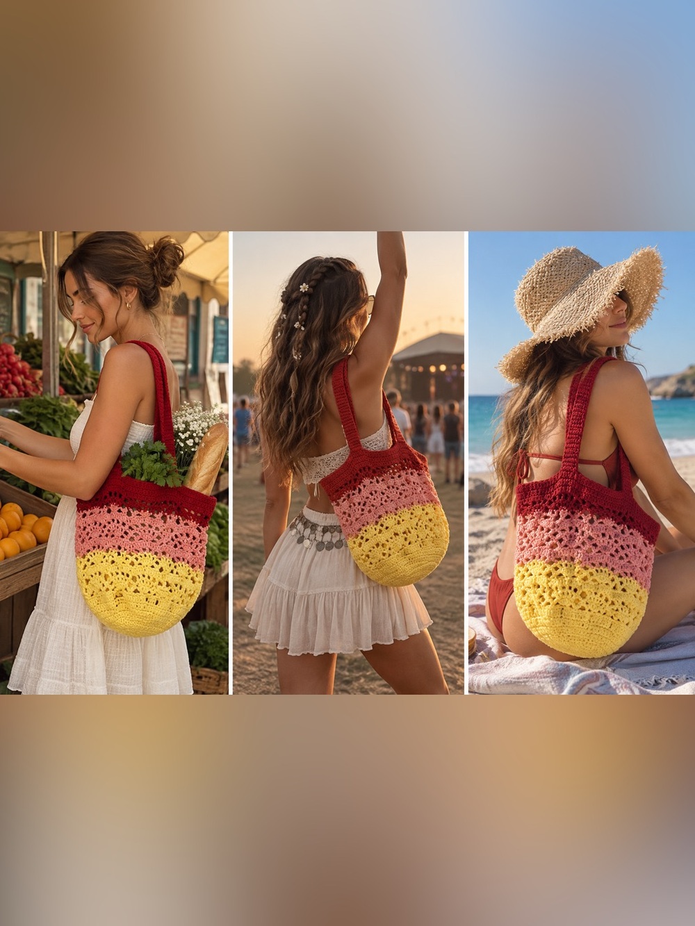 Handmade Crochet Gradient Tote Bag